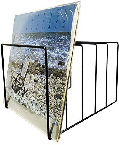 Conservazione di dischi in vinile – Supporto per dischi in ferro nero – Raccoglitore organizer per scrivania, libreria, espositore per cuc , decorazione