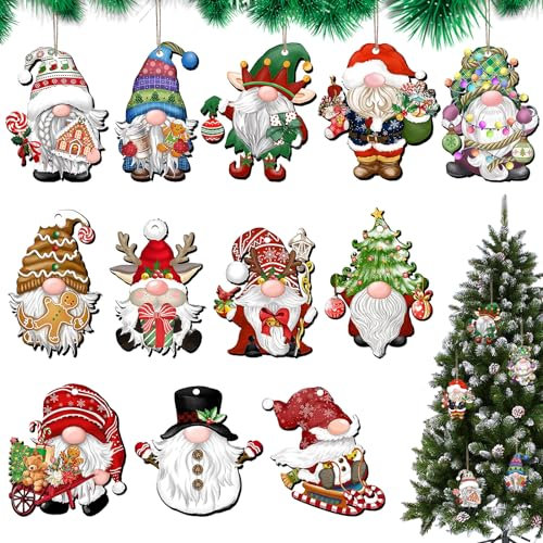 GAROMIA Weihnachtsbaum Anhänger Holz Wichtel Weihnachtsbaumschmuck Weihnachtsdeko Netter Weihnachtsmann Anhänger Weihnachtsdekoration Holzanhänger Weihnachten für Weihnachtsbaum Dekor