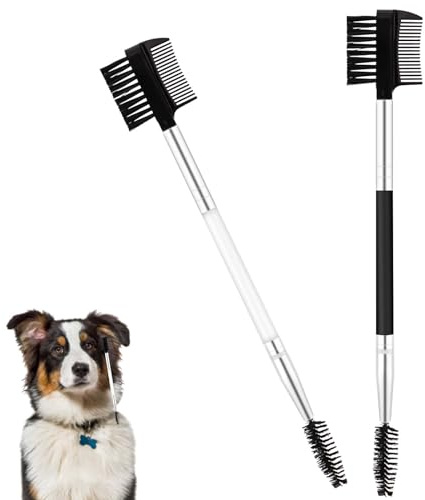 2pcs Double Tête Brosse Yeux Chien, Poils Doux Brosse de Nettoyage 2 en 1 Pour les Yeux de Chien Détachant les Déchirures pour Chiots, Chats, Outils de Toilettage (Noir, Blanc)