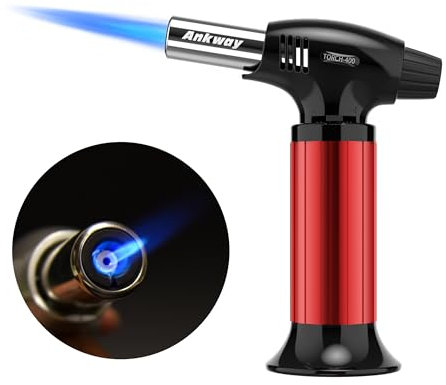 Chalumeau de cuisine rechargeable avec verrouillage de sécurité et flamme réglable, idéal pour crème brûlée, dessert, barbecue, bricolage (Rouge)