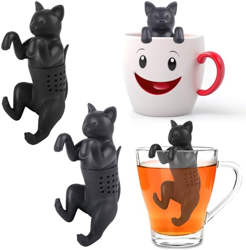Votvlog Infusore per Tisane Silicone 2 Pezzi Infusore Tè, Colino per Tisane, Infusore tè Silicone, Filtro per Tè, Infusore te Gatto, Infusore Tisane per Teiere, Tazze e Bottiglie di Tè(Nero)