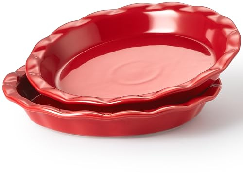Lareina Ceramic Pie Pans for Baking, 9 Inches Pie Plate for Apple Pie, 36 Ounce Round Baking Dish, Set of 2, Thanksgiving day Gifts for Women, Red