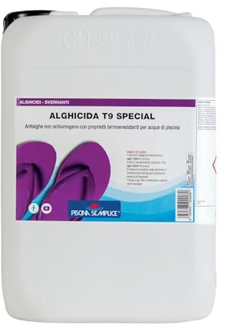 PISCINA SEMPLICE, Alghicida T9 Special, Trattamento Antialghe Per Piscine, Con Componenti Termoresistenti, Ideale Per Filtri a Diatomee e Vasche Idromassaggio, Non Schiumogeno, Formato da 10Kg