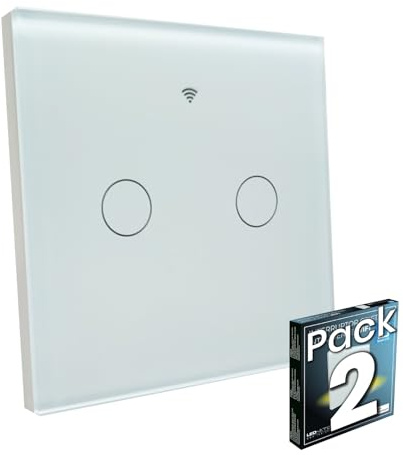 LED ATOMANT Pack 2x Intelligenter WLAN-Glas-Schalter 2-fach, Wandschalter, Steuerung über Smart Life App, kompatibel mit Google Assistant und Alexa, Touch-Taster für Beleuchtung