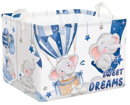 HUUMONSS Grande Cesta Porta Biancheria Bambini Animali Addormentati Pieghevole Cestini Portaoggetti Giocattoli Vestiti per Bagno Cameretta, Elefante, 36L