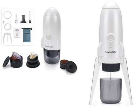 3-in-1 Portable Coffee Machine Wireless Electric Self Heating Capsules Pods Espresso for Car Home Office Camping Travel Maker Rocket Design Capadeli 3in1 (White)