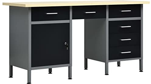Emmtore Banco de Trabajo Garaje Herramientas de Trabajo Mesa Estación Superficie Grande Plataforma Estable de Acero Negro 160x60x85 cm