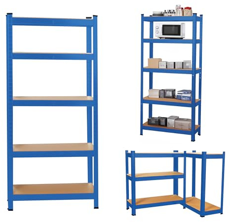 5-Tier Heavy Duty Garage Shelving Units – 875kg Capacity Steel Storage Shelves, Boltless Assembly, Adjustable Height & Layout for Warehouse, Living Room, Kitchen, Bedroom (Blue, 70x30x154cm)