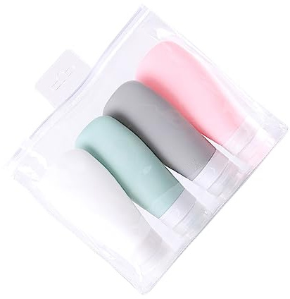 FOMIYES 4 piezas Botellas de Silicona Recargables Diseño Abanico Dispensadores Exprimibles Portátiles para Geles y Lociones con Bolsa de Viaje Resistente y Prueba de Fugas