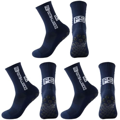 KEWUF 3 pares de calcetines deportivos antideslizantes, Calcetines de fútbol para hombre, 39-46, Calcetines de agarre, Calcetines de fútbol, calcetines deportivos antideslizantes - Azul marino
