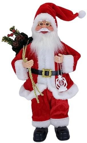 NIDONE Jultomtefigurer 30 cm fristående realistisk jultomtestaty håller lykta och väska klädd dekor för dig själv, bordsskiva, mantel, gåvor, stor röd