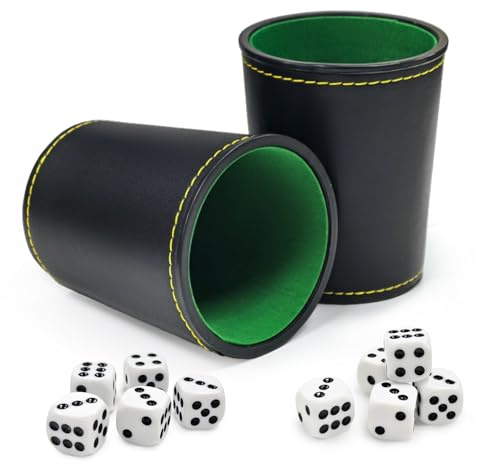 Yootiko Schocken - Juego de 2 tazas de piel sintética con 10 dados, vasos para ajos y vasos de papel, forro de fieltro silencioso, para juegos de viaje