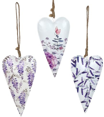 3 hjärthängen vita, rosa, lila 18 cm metall – bröllopspresent | heminredning årsdag kärlek för eleganta vardagsrum fönster
