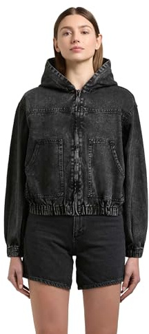 khujo Dam moderiktig jeansjacka lätt övergångsjacka kort i bomberjacka-look med huva Gretel XS-XXL, svart, M