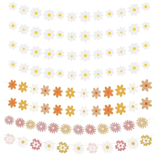 YinnFeen Decorazioni Margherite, 8 Pezzi Banner Margherite, Boho Ghirlanda Margherites Ghirlanda di Fiori di Carta Striscione Sospeso Daisy per Compleanno Matrimonio Festa Stanza Decorazioni