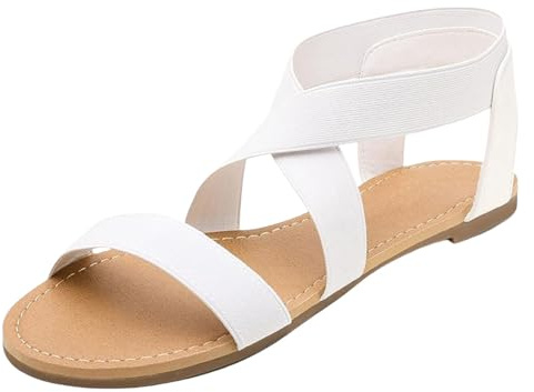 Sandali Con Zeppa Estivi Da Donna Cinturino Elastico Alla Caviglia, Piatti Cinturini Carini (Bianco, 38) Sandalias De Mujer Verano Pianta Larga Espadrillas Women Sandals Scarpe Elegante Trekking