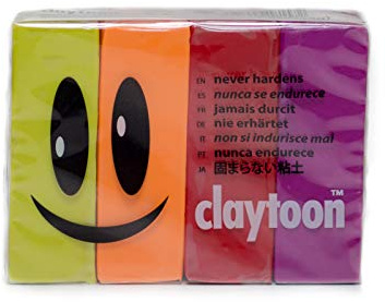 Van Aken International β Claytoon β Non-Hardening Modeling Clay β VA18157 β Hot β Yellow, neon Orange, red, Magenta β 1 Pound Set (4-1/4 Pound Bars) β claymation, Gluten-Free, Non-Toxic