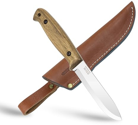 BPSKNIVES BS2FTS - Couteau de survie bushcraft à soie traversante avec étui en cuir - Couteaux de camping d'extérieur - Couteau à lame fixe en acier au carbone utilitaire