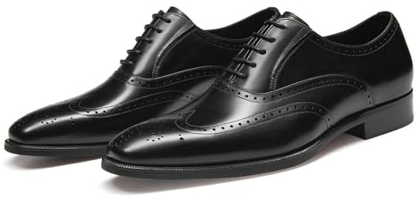 FRASOICUS Men’s Dress Shoes with Genuine Leather in Classic Brogue Elastic Band Oxford Formal (Black, Adult, Men, 9.5, Numeric, US Footwear Size System, Medium)