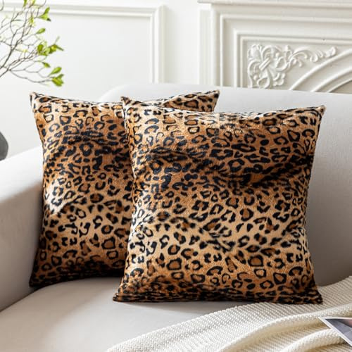 CARRIE HOME Federa per cuscino con stampa leopardata, in finta pelliccia, decorativa, per divano, casa, divano, set da 2, 40,6 x 40,6 cm