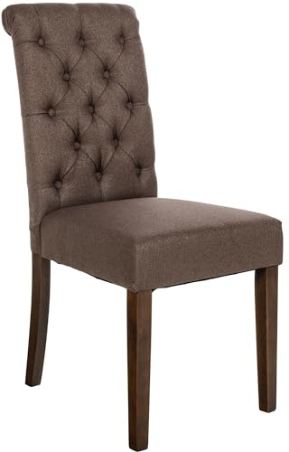 CLP Sedia Da Cucina Lisburn Design Chesterfield I Fodera Imbottita E Trapuntata In Velluto O Tessuto I Schienale Alto, Colore:marrone, Materiale:Stoffa