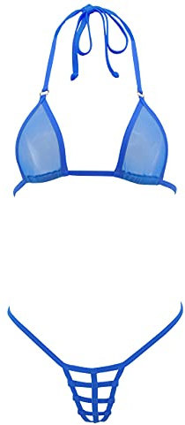 SHERRYLO Micro Bikini Extreme String Mini Bikinis See Through Sheer Exotic Swimwear Tanning G String Bathing Suit Blue