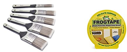 Harris Seriously Good No Loss Paint Brushes for Walls and Ceilings, 5 Brush Pack, 0.5 1 1.5 2 & Frog Tape Yellow Delicate Surface Painters Masking Tape 36mm x 41.1m. Indoor painting and decorating