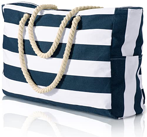 oscaurt Beach Bag, Large Beach Bags for Women, Waterproof Beach Tote Bags with Zip and Rope Handle, Summer Beach Bags Holiday Essentials Travel Bag Shopping Shoulder Handbags for Pool Gym Picnic