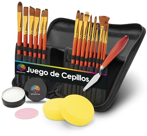 OfficeTree 20er Pinselset Acrylfarben mit Pinselseife & Tasche & Schwämme & Palettenmesser - Künstlerpinsel Set für Leinwand - Malpinsel Set für Acryl & Ölfarben & Aquarell & Gouache