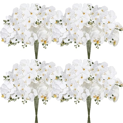 Zeyune 12 Pcs 32 Inch Artificial Phalaenopsis Flowers White Artificial Orchid Flowers Stem Plants Natural Large Bloom Orchids 7 Blooms Fake Phalaenopsis Flower Bulk for Home Office Wedding Decoration
