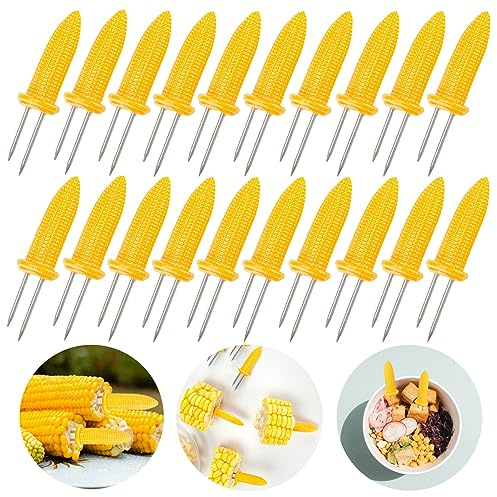 PEOUWNES 20 Pack 3.54 Inch Large Corn Holders, Stainless Steel Corn on The Cob Holders, Corn on The Grill, Corn on The Cob Skewers with Storage Box for Outdoor BBQ Cooking, A-005