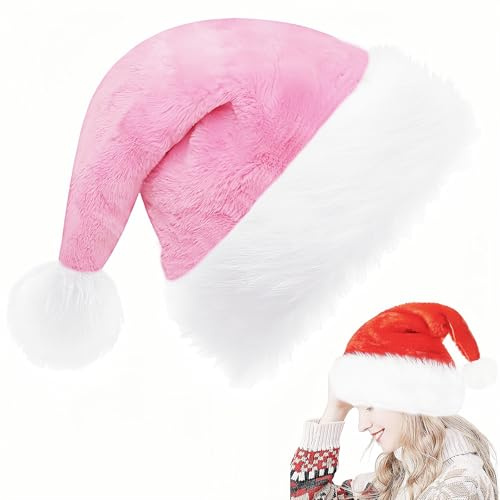 COSORO Gorro Navidad Adulto Niños Rosa,32 * 45cm Pompón Sombrero de Navidad Unisex Felpa,Gorros Navideños Terciopelo Accesorios Decoración Navideños para Fiestas Año Nuevo,Regalos de Festividad