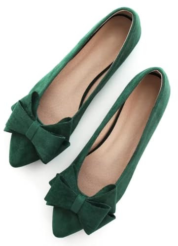 TN TANGNEST Modische Damen-Schuhe, Schleife, flache Schuhe, bequem, spitzer Zehenbereich, Dunkelgrün, 38 EU