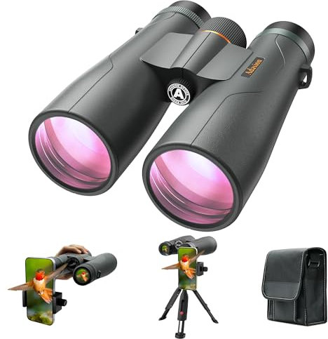 Adasion 15 x 56 UHD Fernglas für Erwachsene, leistungsstark, mit Handy-Adapter und Stativ, super leistungsstarkes BAK4-Prisma, wasserdichtes Fernglas für Jagd, Sternenbeobachtung, Vogelbeobachtung