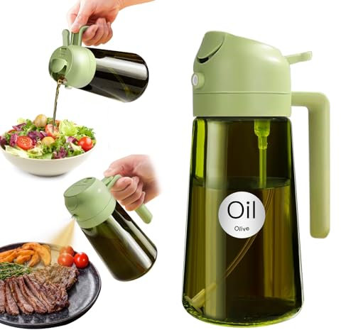 YARRAMATE Spruzzino Olio in Vetro Luce Blocco Scuro Verde per Friggitrice Aria 2 in 1, 470 ml Dosatore d'Oliva Bottiglia e Oliera Spray da Cucina, Nebulizzatore per Alimenti (Verde)