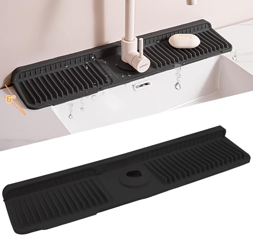 Volminex Tappetino per Rubinetto in Silicone, Paraspruzzi per Lavello da Cucina, Tappetino Lavello Cucina, Tampone di Drenaggio per Rubinetti, Vassoio Antigoccia per Cucina e Bagno (Nero, 60 cm)