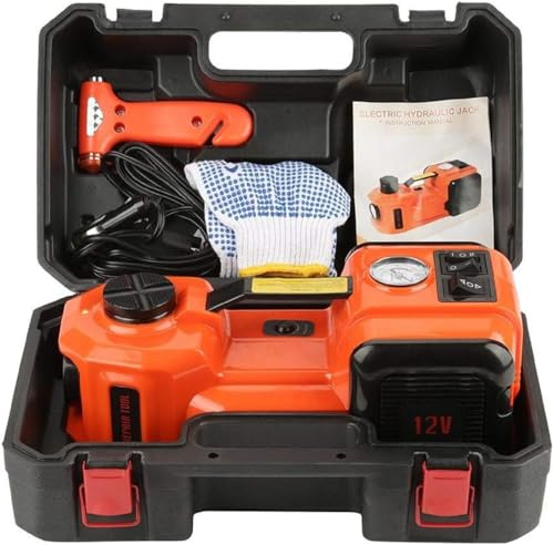 MotorMinds Elektrisches Wagenheber, 12V 5T Hydraulischer Wagenheber (Hubbereich: 15,5-45 cm) mit Aufblasbare Pumpe und Licht, für Auto, SUV, MPV, LKW, Limousine, Reifenwechsel, Garage Reparatur