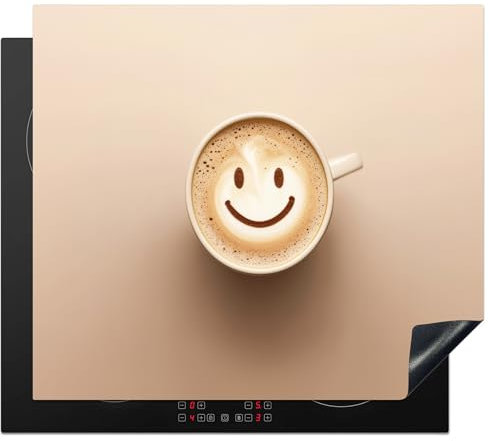 KitchenYeah© Cubre Vitrocerámica - Protector Vitroceramica Induccion 60x52 cm - Tapa Vitroceramica - Protector de Vitroceramica Café - Espuma de Leche - Sonrisa - Beige