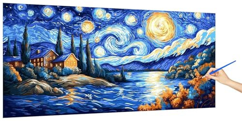 Pintar por Numeros Adultos Cielo Estrellado, Pintar por Numeros Niños Abstracto Kit, Cuadros Paint by Numbers Colorear Manualidades Adultos Kit, DIY Pigmento Acrílico óleo Lienzos Regalos 40x20cm T-7