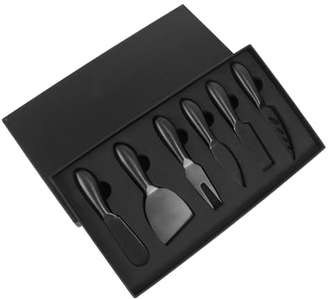 Zerodeko 6 Pezzi Coltello Da Formaggio Affetta Formaggio Grattuggia Fette Di Formaggio Coltelli Tagliere Di Formaggi Taglia Burro Taglia Formaggio in Acciaio Inox Black Acciaio Inossidabile
