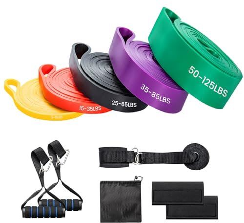 GROWNEER 5 Resistance Bands Set Assisted Pull Up Band for Men Women Exercise with Handles, Door Anchor, Proctive Cover, Strength Training Home Gym Yoga Stretch Workout Fitness Equipment (8-125 LBS)