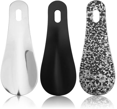 3 Piezas Calzador de Acero Inoxidable, 10.2 x 4cm Calzador de Zapatos Corto Portátil, para Colgar, para Personas Mayores, Niños, Hombres, Mujeres, un Gran Ayudante para Calzarse (Negro, Plata)