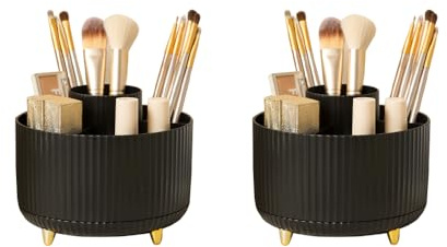 BUCOMTU 2 Pinzas Organizador de Maquillaje Giratorio 360°,Almacenaje Maquillaje Se puede utilizar para perfumes y cosméticos, mesa de baño, dormitorio caja de almacenamiento giratoria (Negro)
