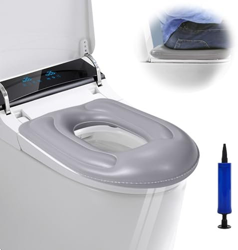 WDKXCN Inflatable Toilet Seat Cushion, Donut Pillow with Pump, Adjustable Toilet Seat with Suction Cup, Toilet Support Cushion, Padded Toilet Seat for Adults, Elderly, Disabled, Coccyx Pain Relief