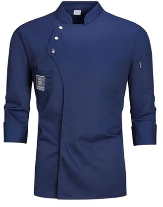 RenDiuJups Giacca da Chef Professionale - Divisa Cucina e Uniforme Ristorante per Cuochi/Camerieri, Giacca Lavoro Gastronomico Anti-Macchia con Bottoni, Camice Cucina Traspirante(Blue Long Sleeve,L)