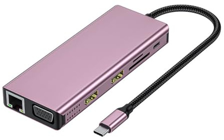 Estación de acoplamiento 12 en 1 para ordenador portátil, adaptador USB C de doble pantalla con VGA 4 USB 3.0 Gigabit Ethernet USB C lector de tarjetas tipo C Hub