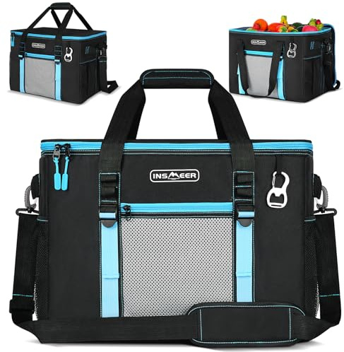 INSMEER Sac isotherme grand 50 L, sacs isothermes pliables pour 80 canettes, étanche/avec ouvre-bouteille intégré, sac de pique-nique/boîte isotherme grande pour camping, plage, pique-nique
