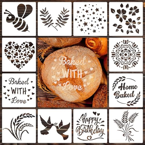 Set di 12 stencil per pane, stencil per pane, stencil per pane, torte, caffè, torte o biscotti