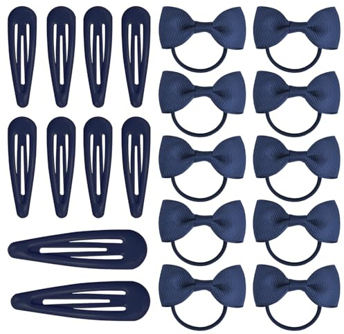 Pack de 20 accesorios para el cabello azul marino, diademas con lazo y pinzas, set de regalo para niñas