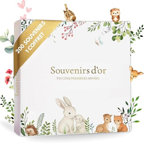 Livre de naissance bébé de 0 à 5 ans + COFFRET CADEAU Prêt à Offrir - Album photo bebe pour Écrire et Coller vos Photos Avec + de 80 espaces Photos - Idéal Cadeau naissance pour Filles et Garçons